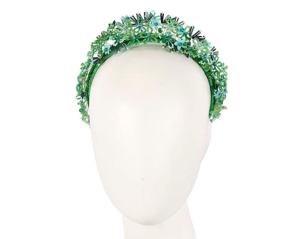 Bespoke green designers fascinator headband by Cupids Millinery